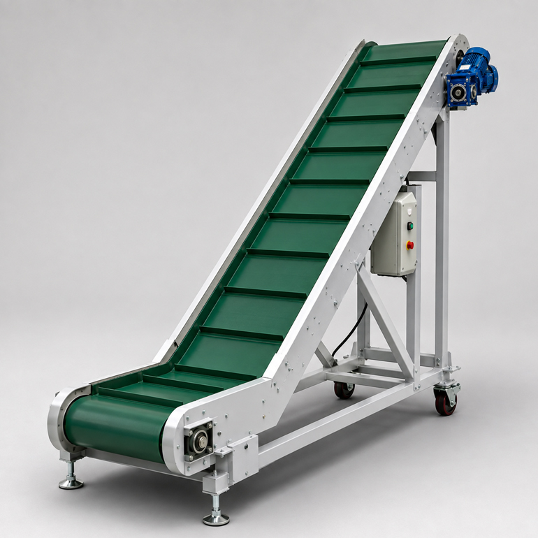 Cleated incline belt conveyor